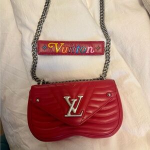 Louis Vuitton Red Crossbody Bag with Silver Hardware and Quilted Design